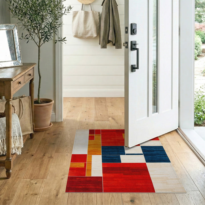 Geometric Modern Red Bold Red Geometric Block Area Rug