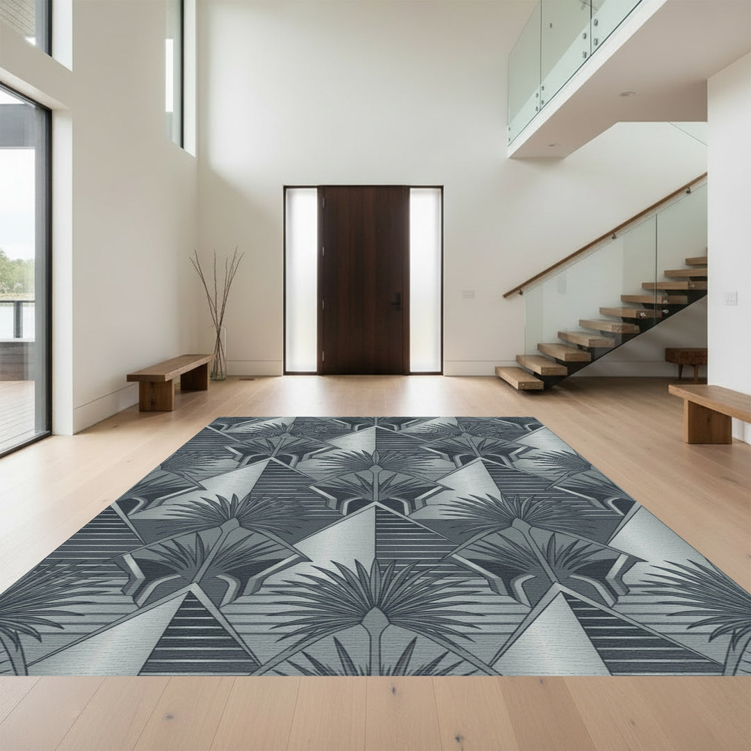 Art Deco Gray Geometric Fan Rug