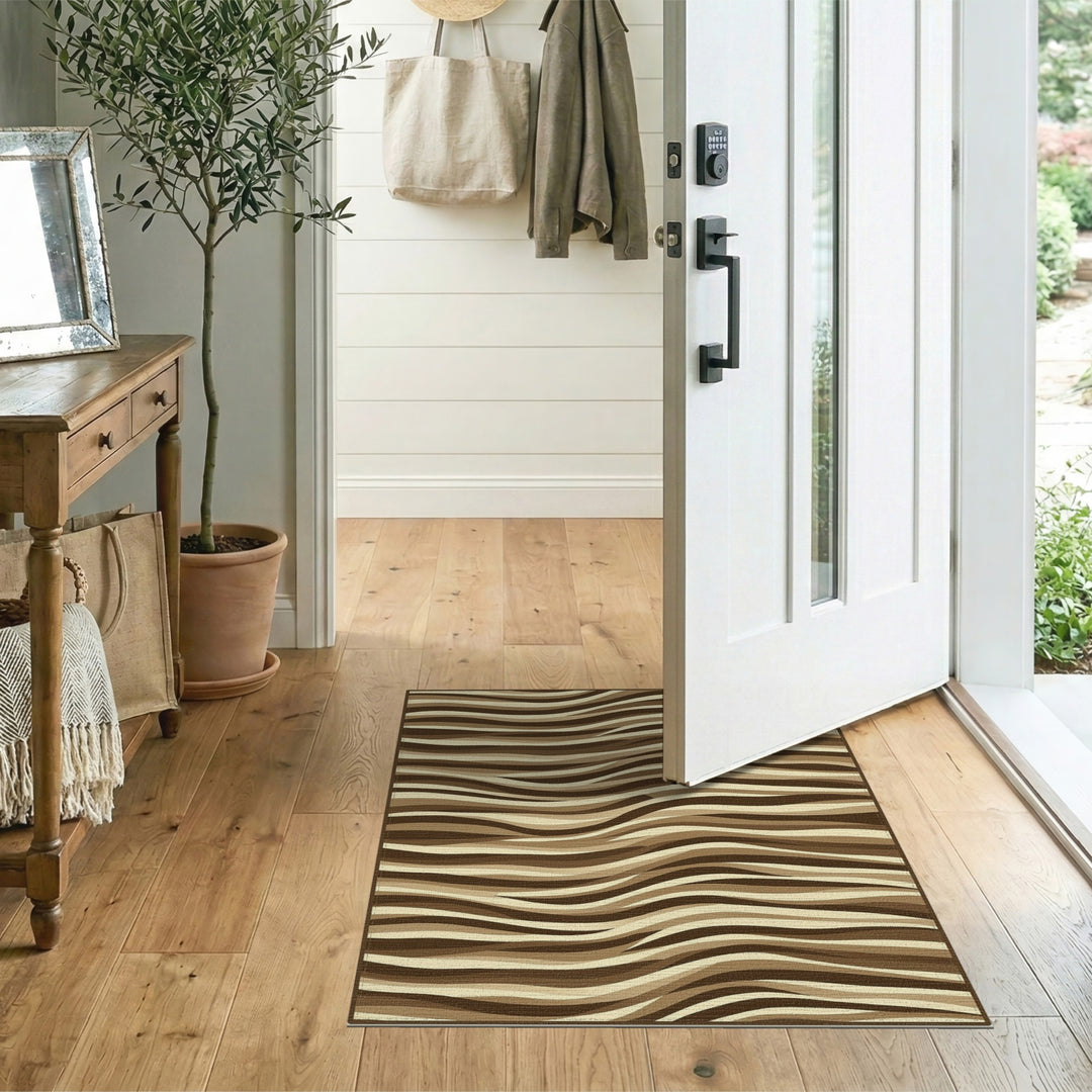 Wavy Brown Striped Area Rug