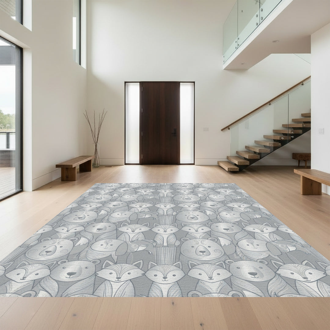 Woodland Friends Silvery Gray Animals Rug