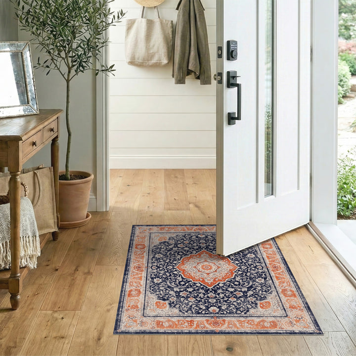 Traditional Persian Navy Orange Medallion Persian Area Rug