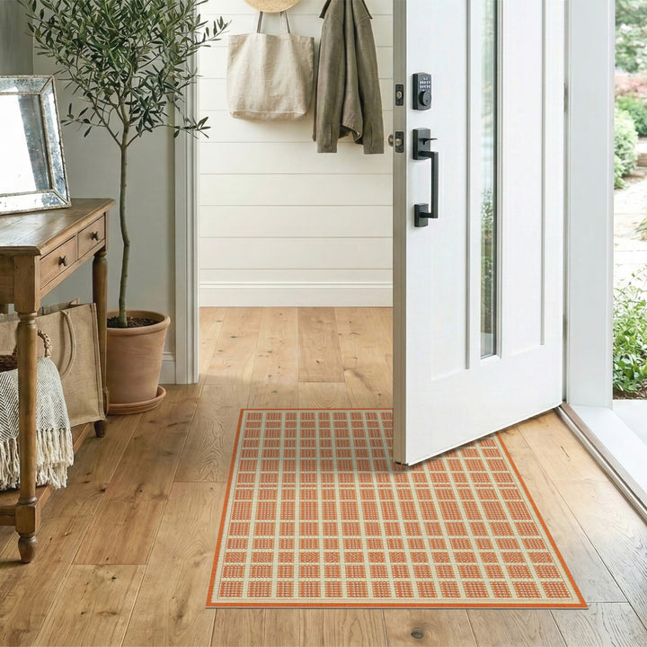 Grid Orange Geometric Grid Area Rug