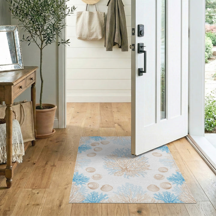 Blue Coral Seashell Coastal Area Rug