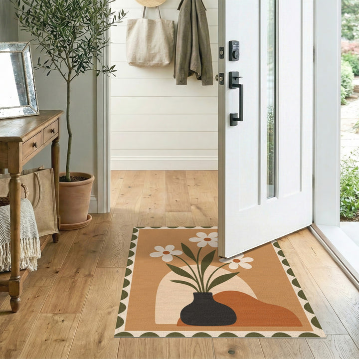 Vintage Floral Vase Brown Area Rug