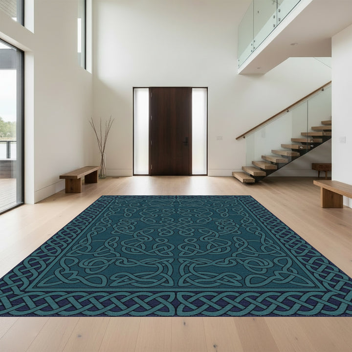 Deep Teal Celtic Knot Border Rug