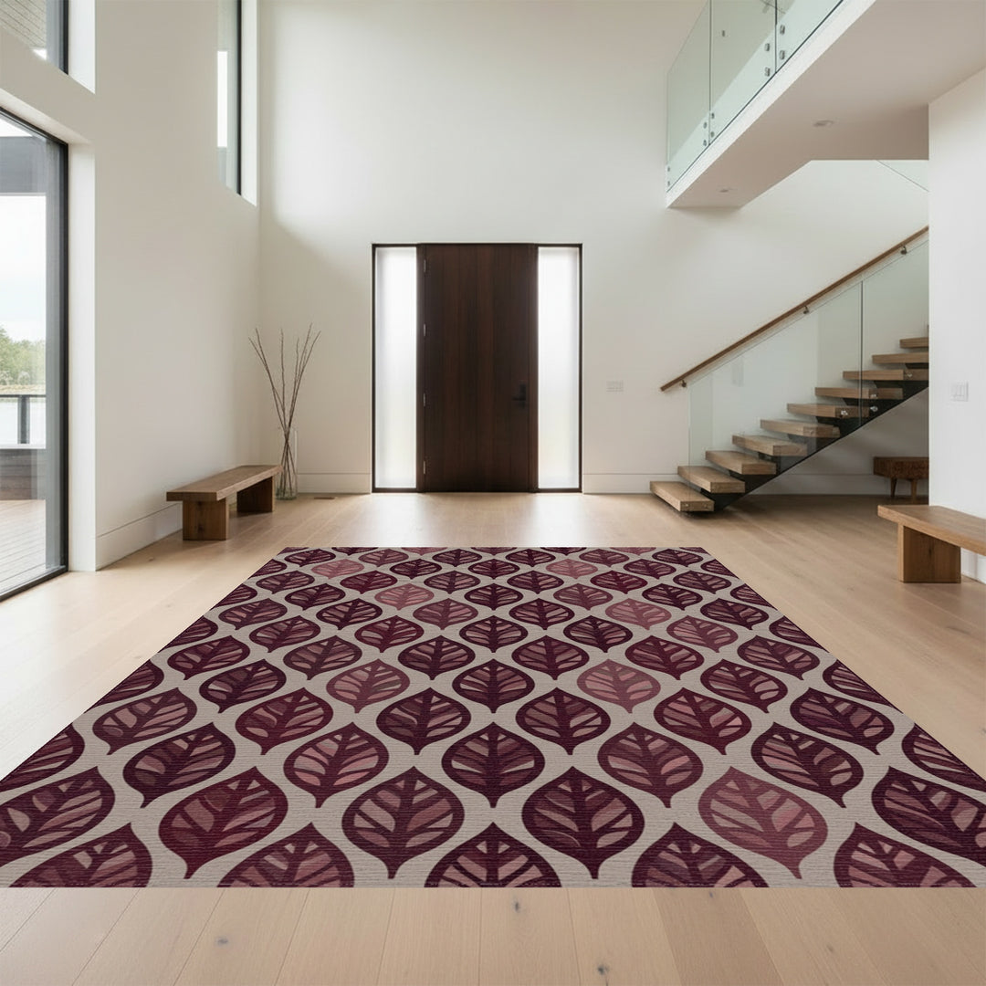 Burgundy Leaf Embossed Repeat Rug