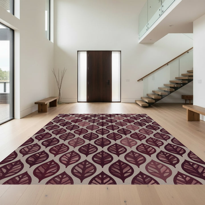 Burgundy Leaf Embossed Repeat Rug