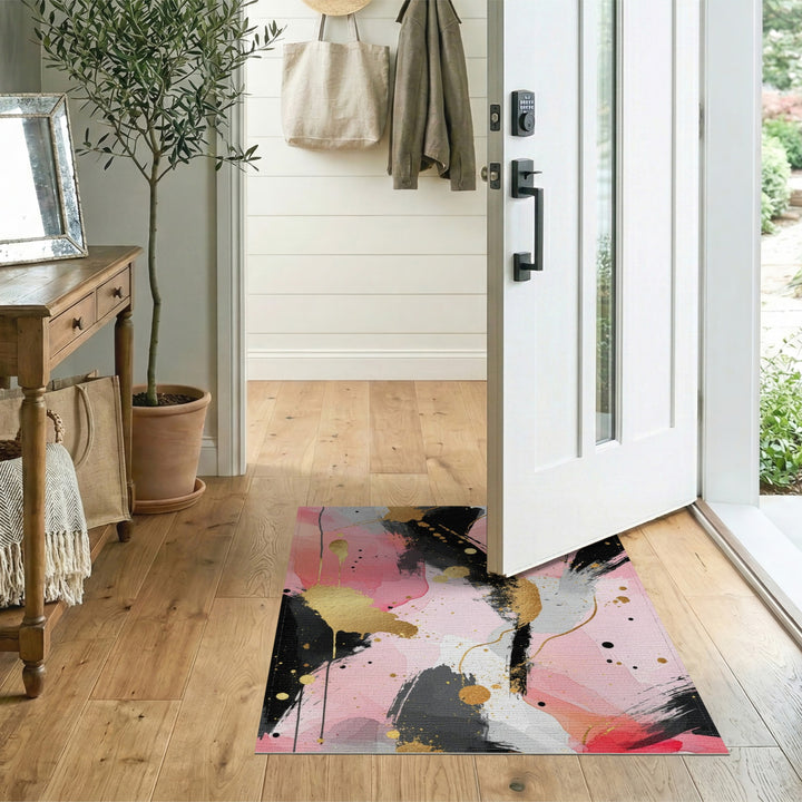 Pink Abstract Gold Splatter Area Rug