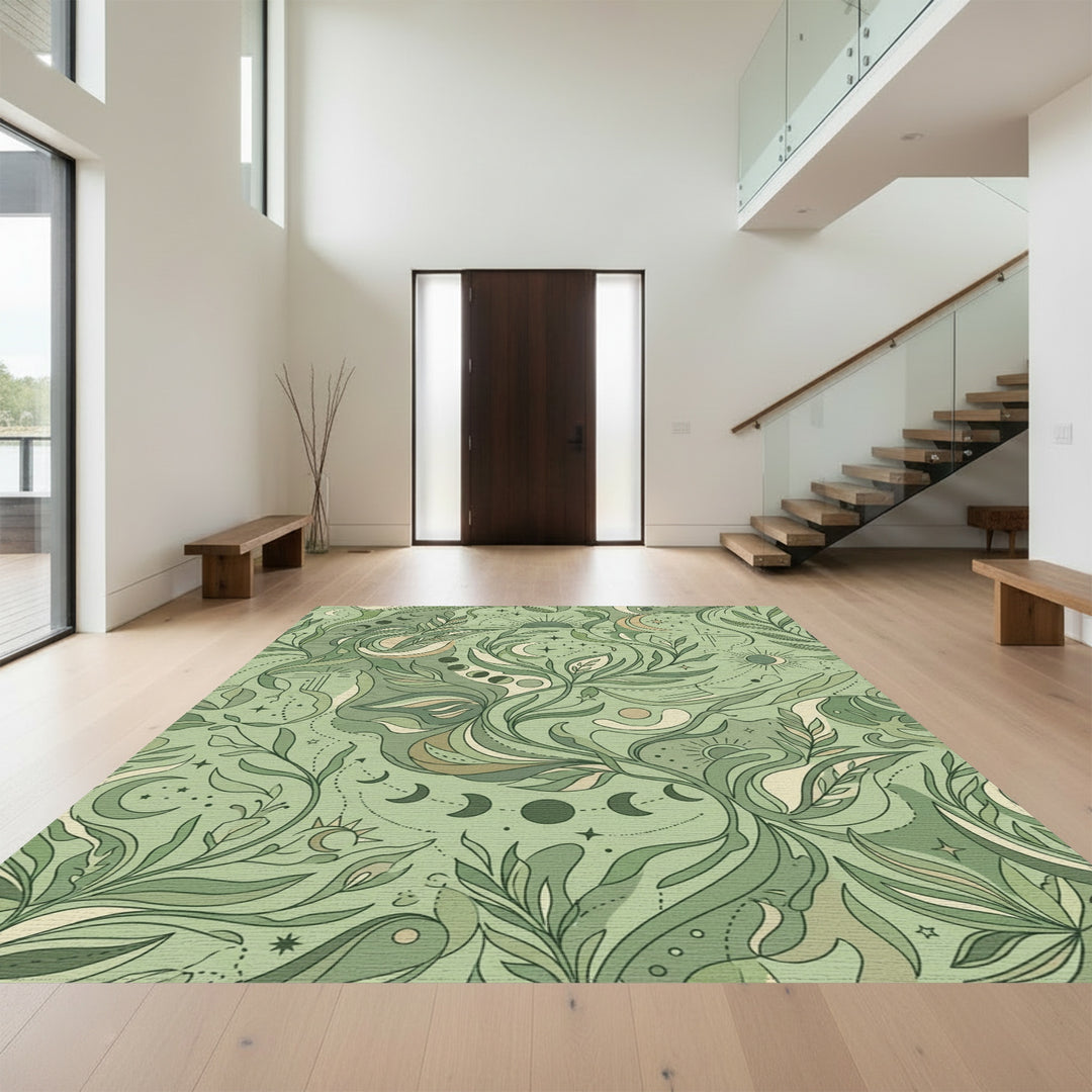 Green Celestial Botanical Swirl Rug