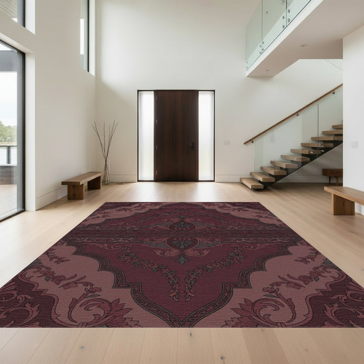 Deep Burgundy Floral Arch Medallion Rug
