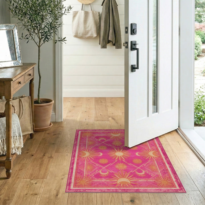 Pink Boho Sun Moon Celestial Area Rug