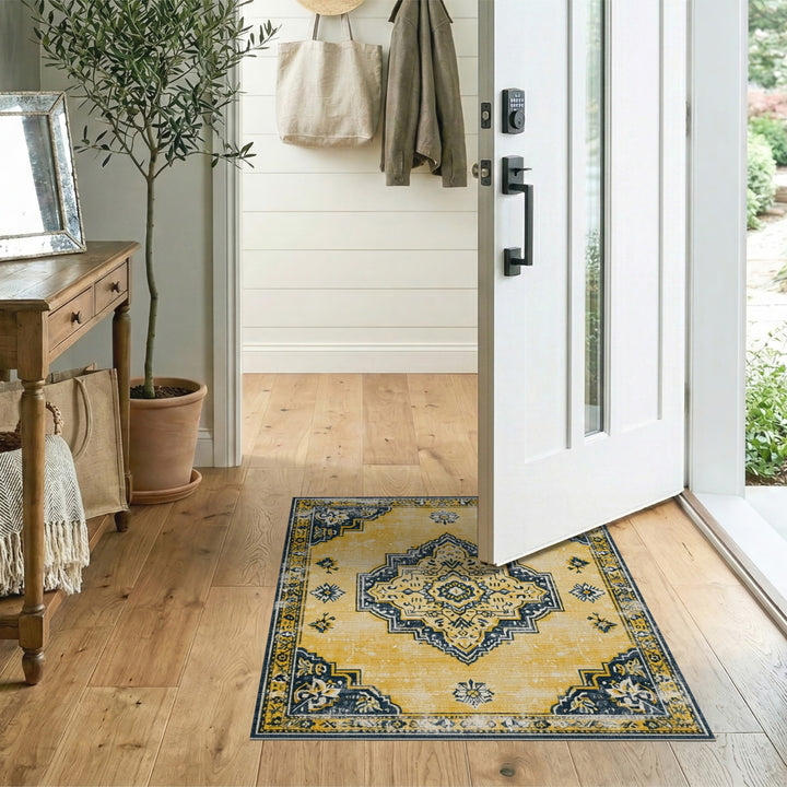 Yellow Distressed Vintage Yellow Distressed Vintage Medallion Area Rug