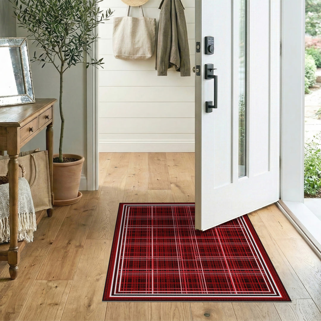 Red Modern Grid Area Rug