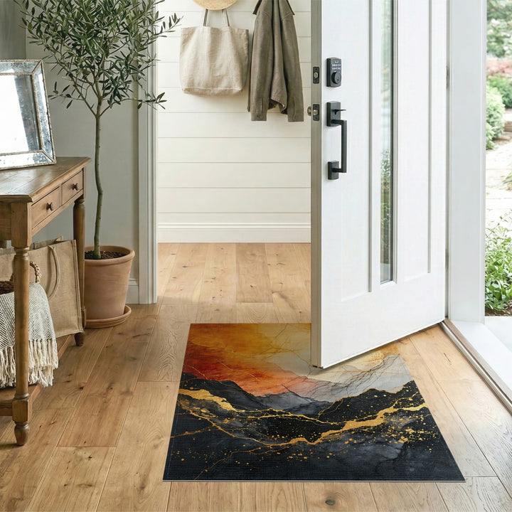 Abstract Gold and Orange Area Rug