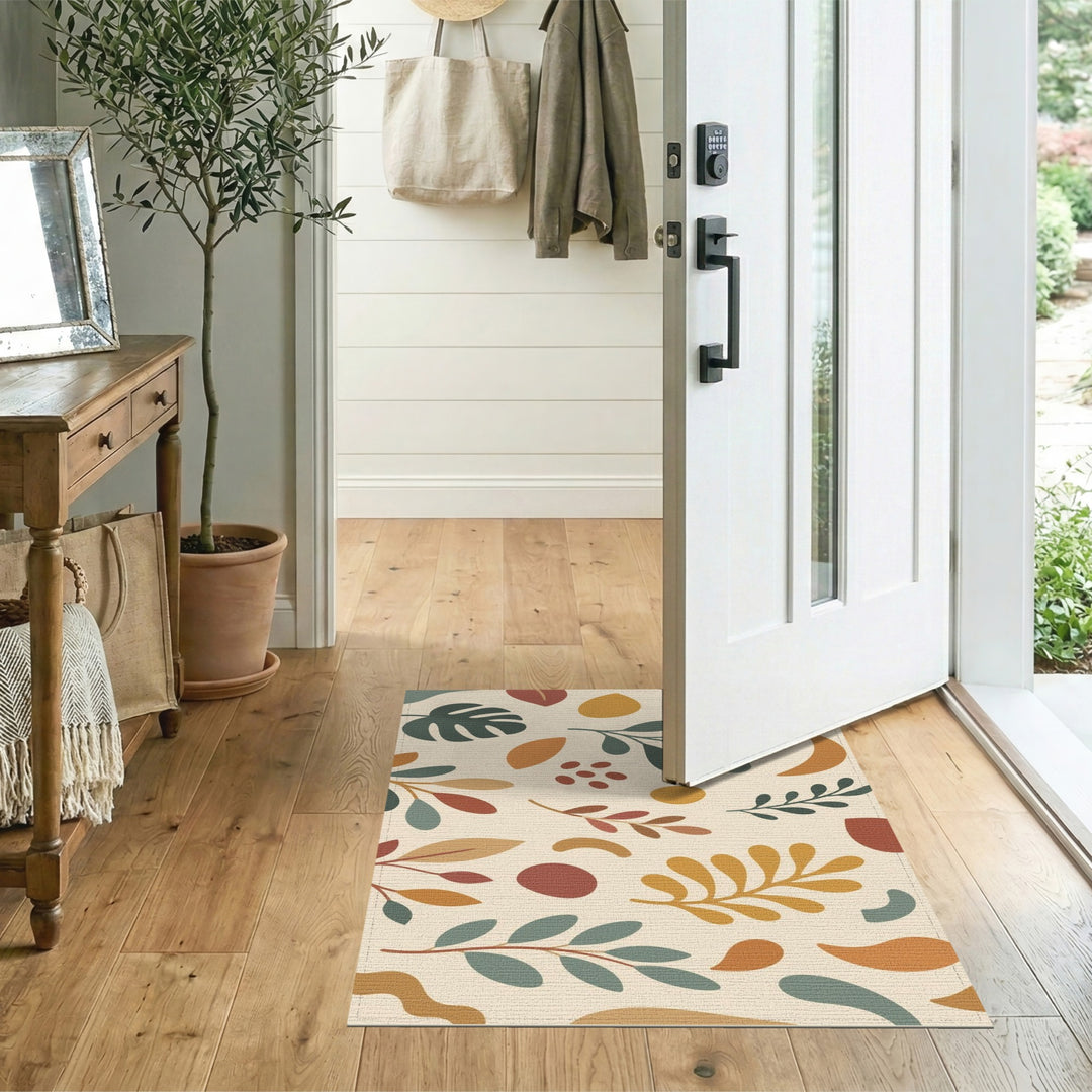 Boho Chic Beige Leaf Area Rug