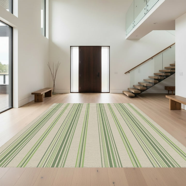 Earthy Green Vertical Stripe Rug