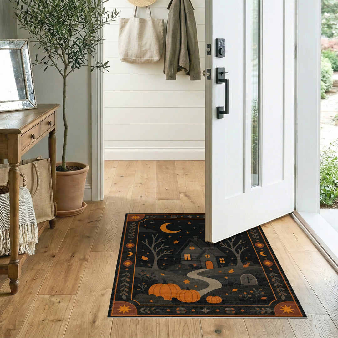 Haunted House Pumpkin Halloween Area Rug