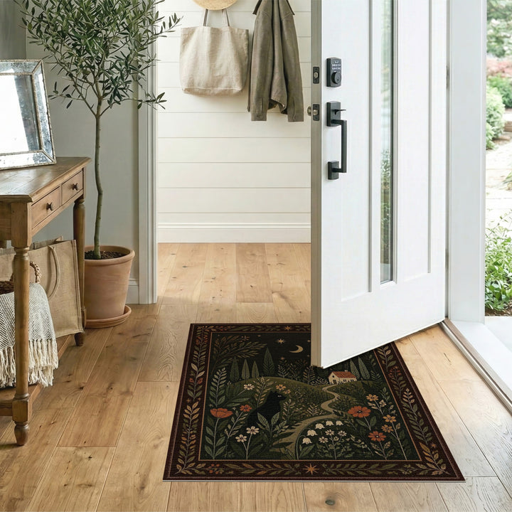 Black Cat Moonlit Garden Area Rug
