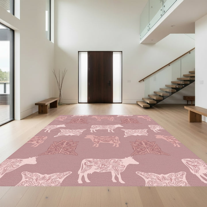 Dusty Rose Mandala Cow Skin Rug