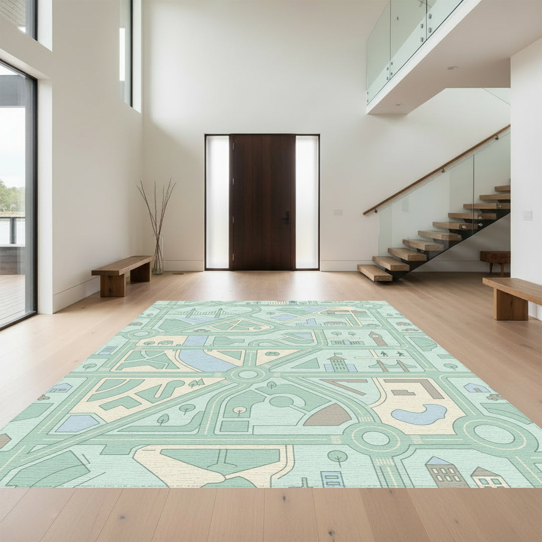 Urban Cityscape Geometric Road Network Rug