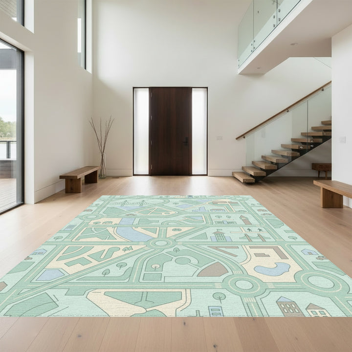 Urban Cityscape Geometric Road Network Rug