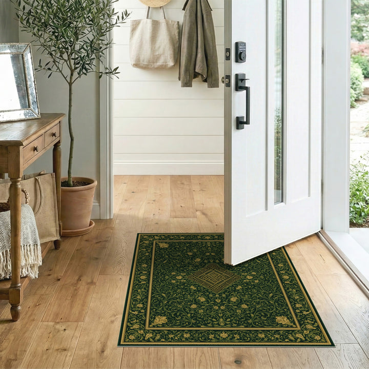 Traditional Persian Green Gold Floral Persian Area Rug