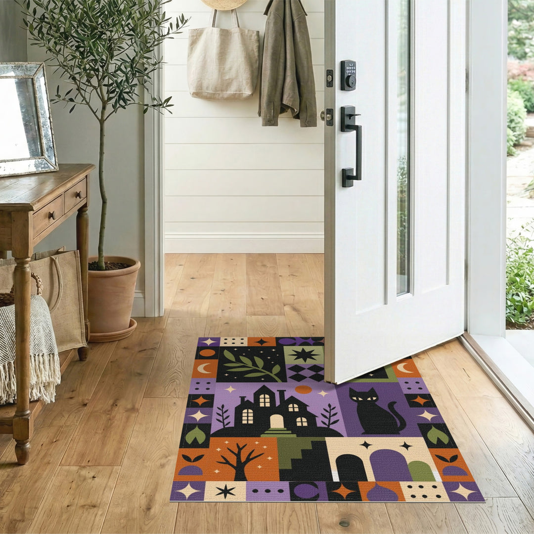 Black Cat Patchwork Geometric Area Rug