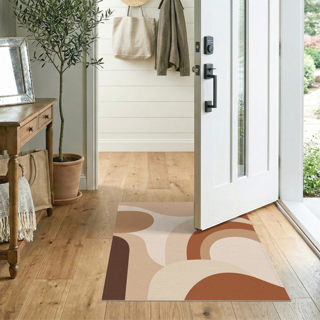 Warm Brown Abstract Washable Area Rug