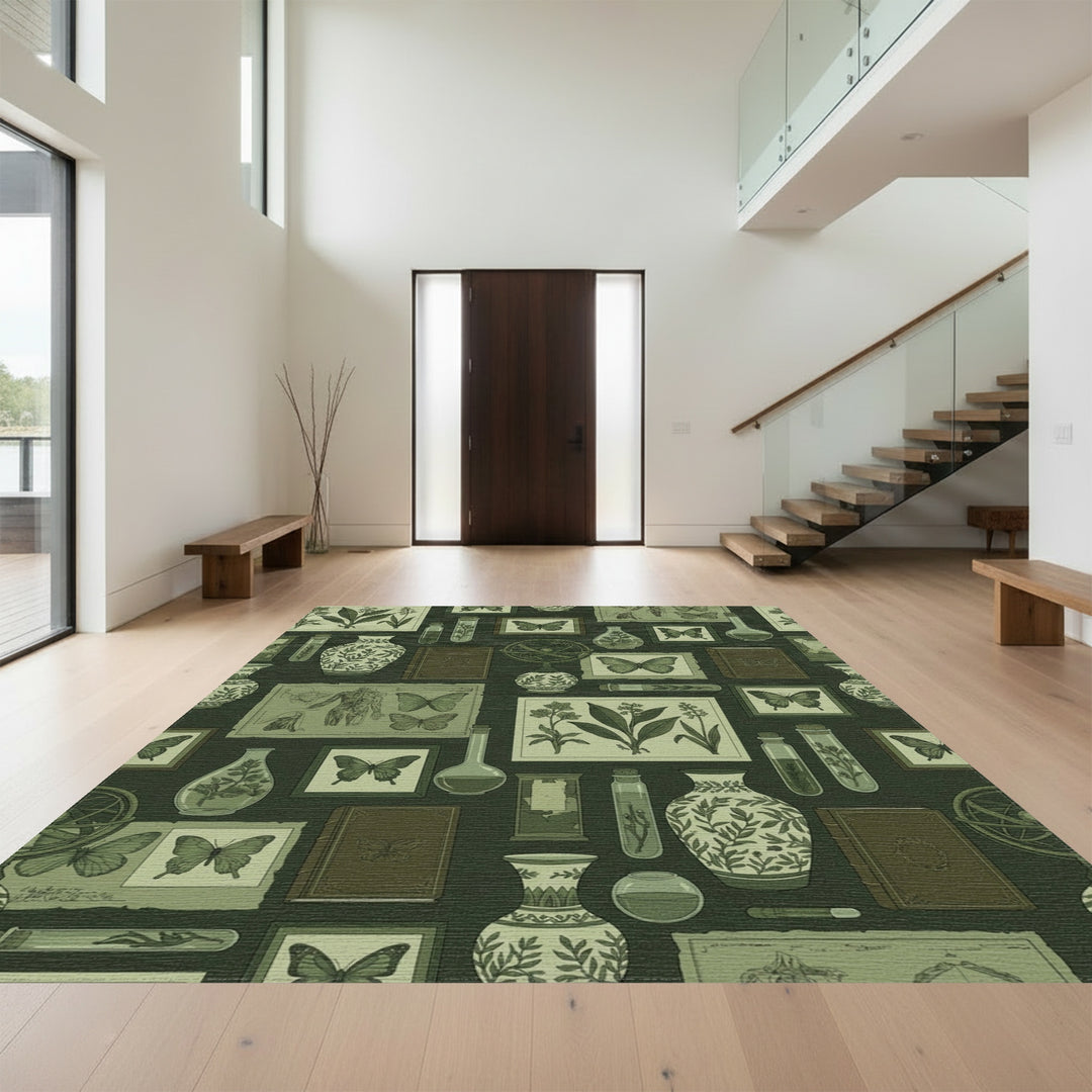 Vintage Botanical Butterfly Collection Rug