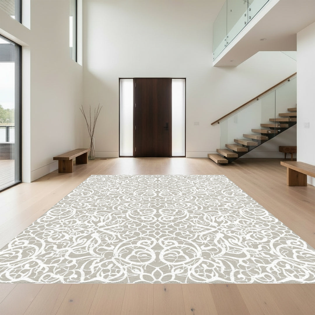 Vintage White Lacework Floral Mandala Rug