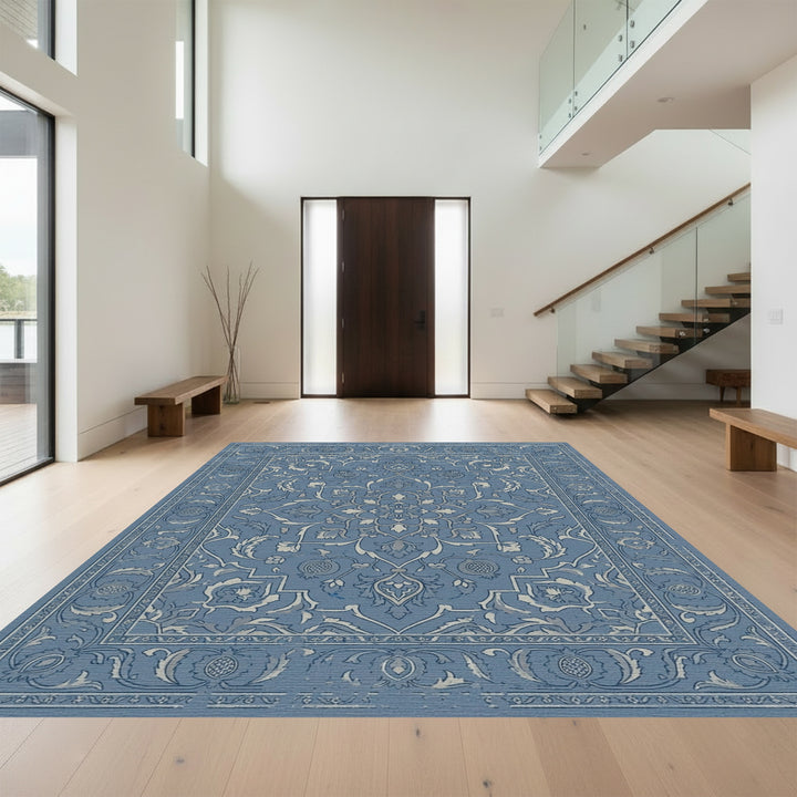 Classic Blue Floral Medallion Frame Rug