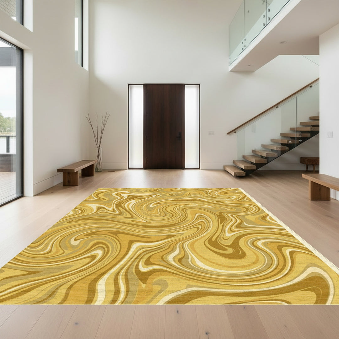 Golden Swirl Marble Effect Rug