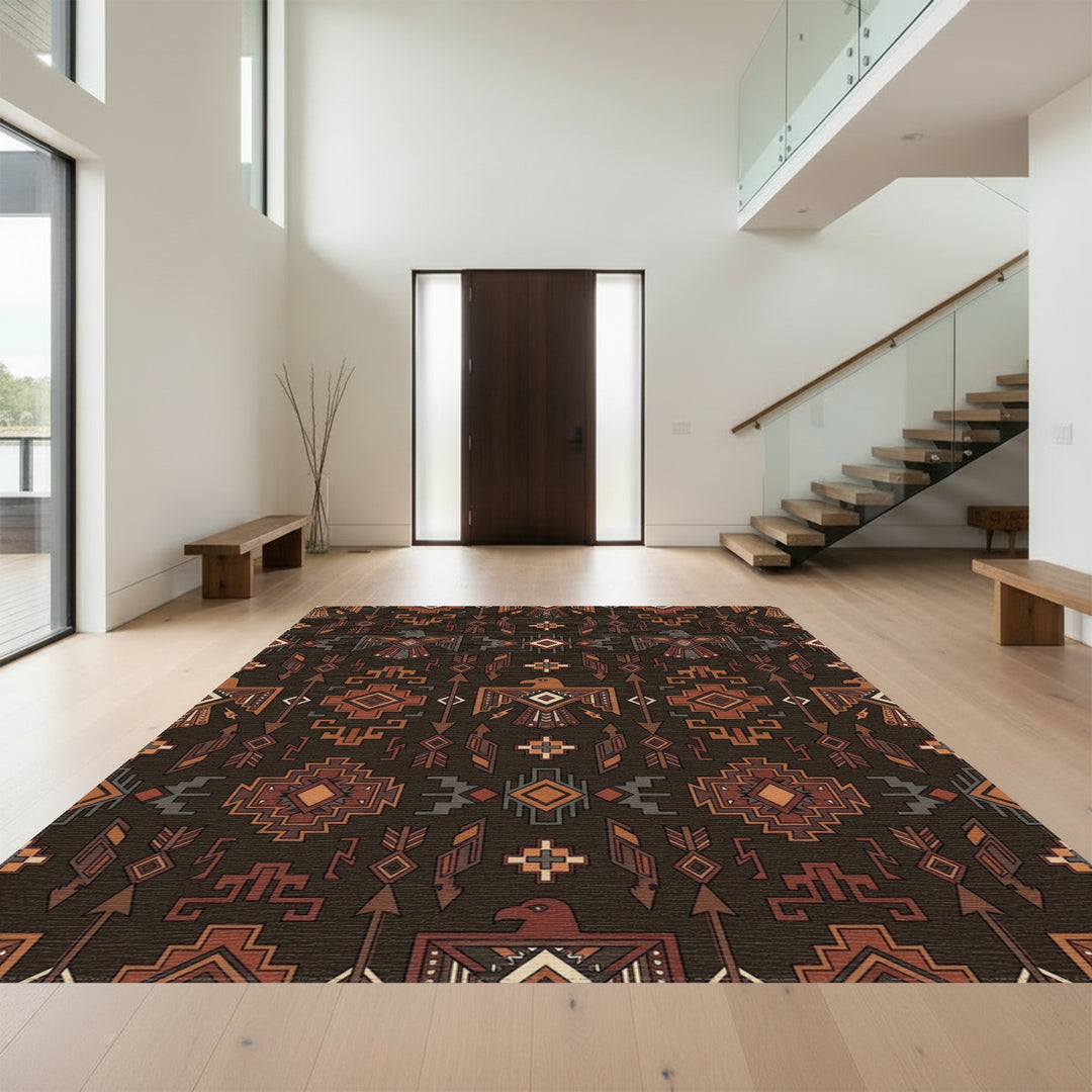 Earthy Brown Thunderbird Geometric Rug