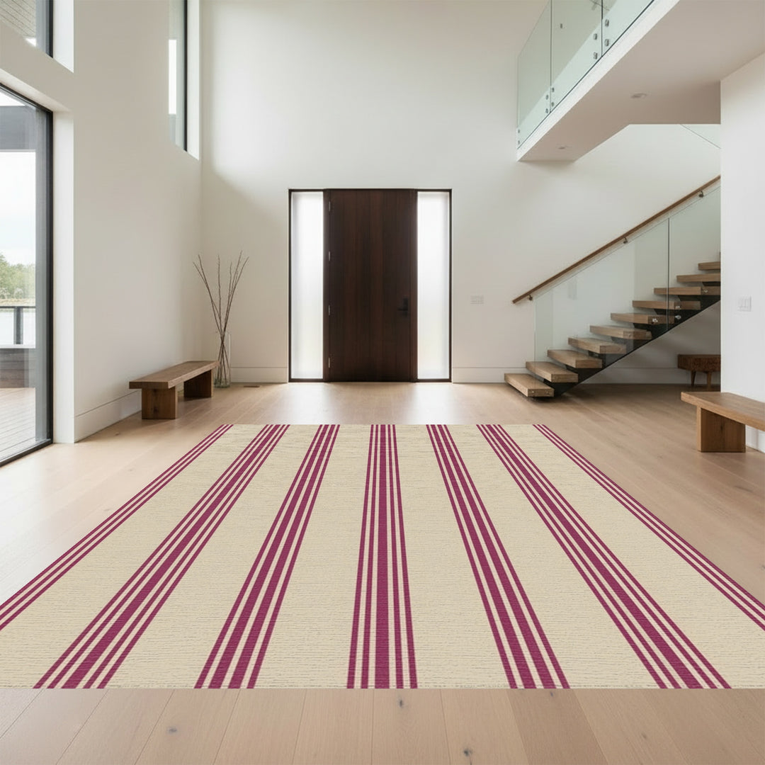 Crimson Cream Vertical Stripe Rug