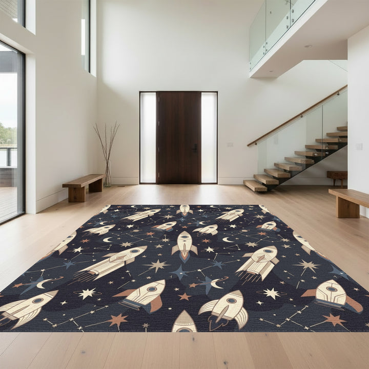 Retro Rockets and Starry Night Rug
