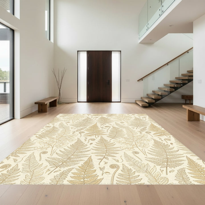 Golden Beige Fern Foliage Repeat Rug