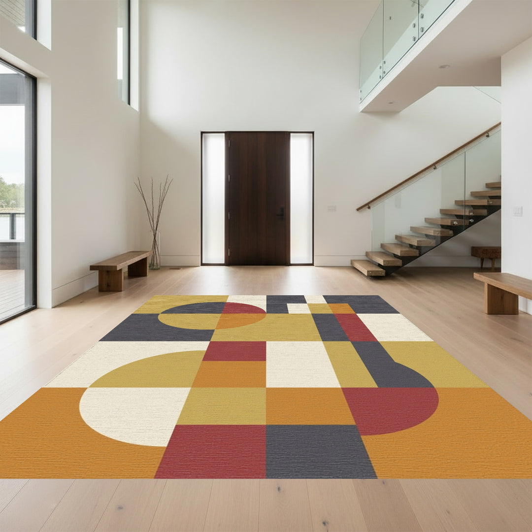 Mid Century Modern Geometric Circles Rug