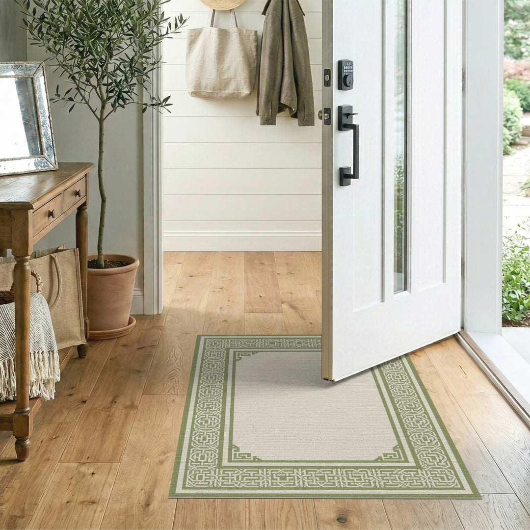 Green Geometric Border Geometric Modern Area Rug