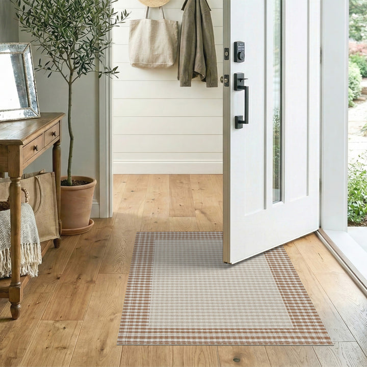 Brown and Tan Rustic Farmhouse Brown Gingham Checkered Area Rug