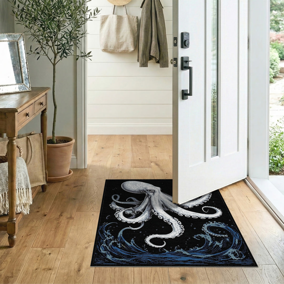 Octopus Waves Black White Area Rug