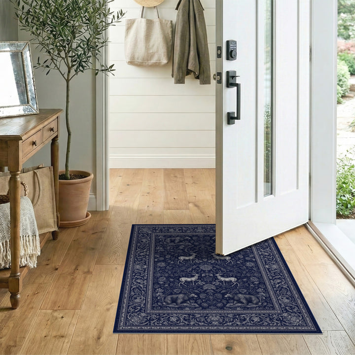 Navy Blue Bear and Deer Area Rug