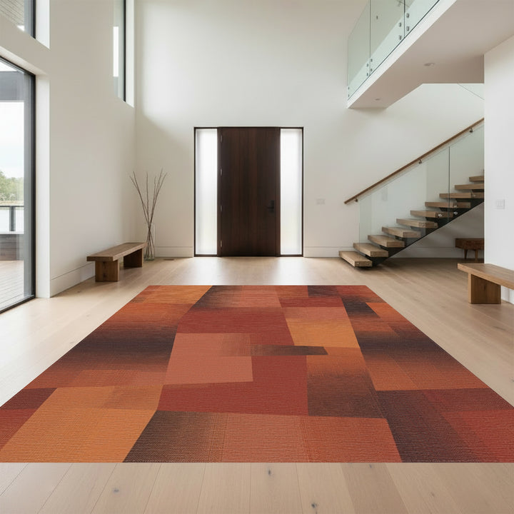 Terracotta Abstract Geometric Block Rug
