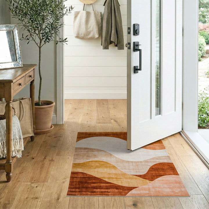 Brown and Tan Abstract Brown Waves Area Rug