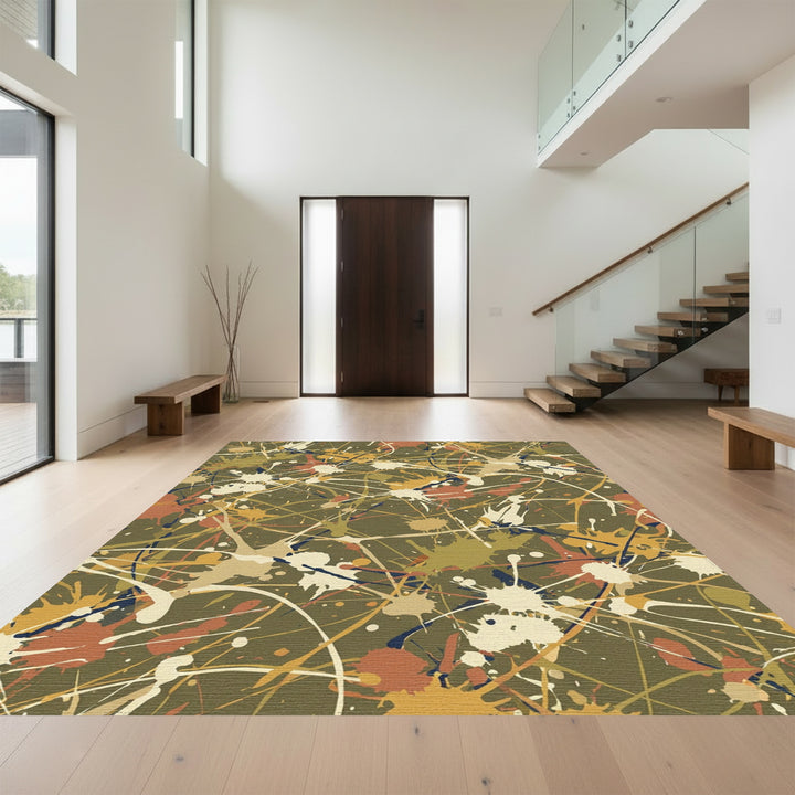 Earthy Camouflage Splatter Paint Splash Rug