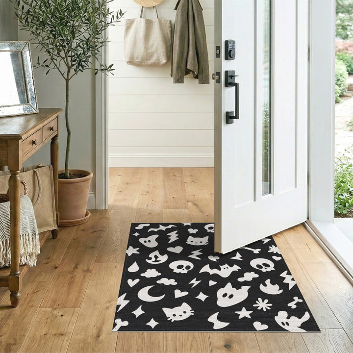 Spooky Halloween Black White Washable Area Rug