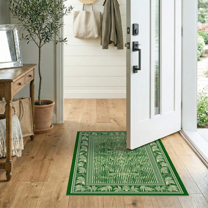 Green Fern Botanical Stripe Area Rug