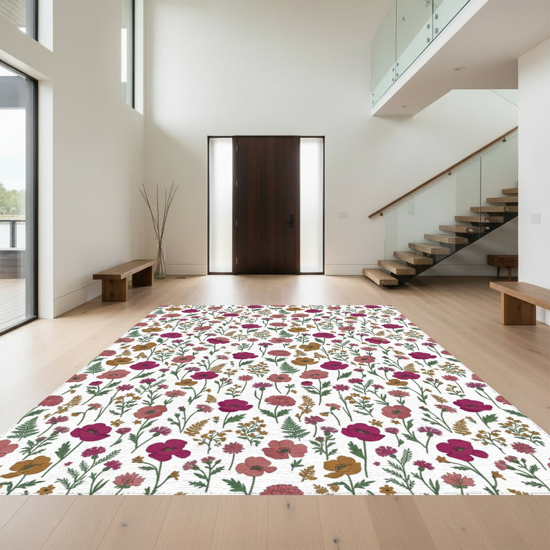 Crimson Burgundy Floral Meadow Rug