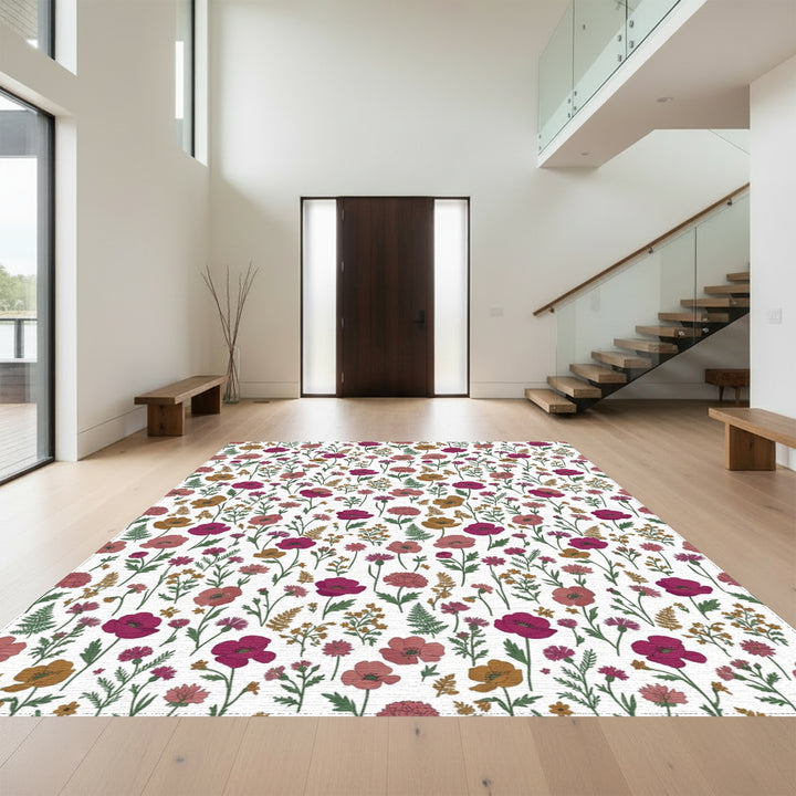 Crimson Burgundy Floral Meadow Rug