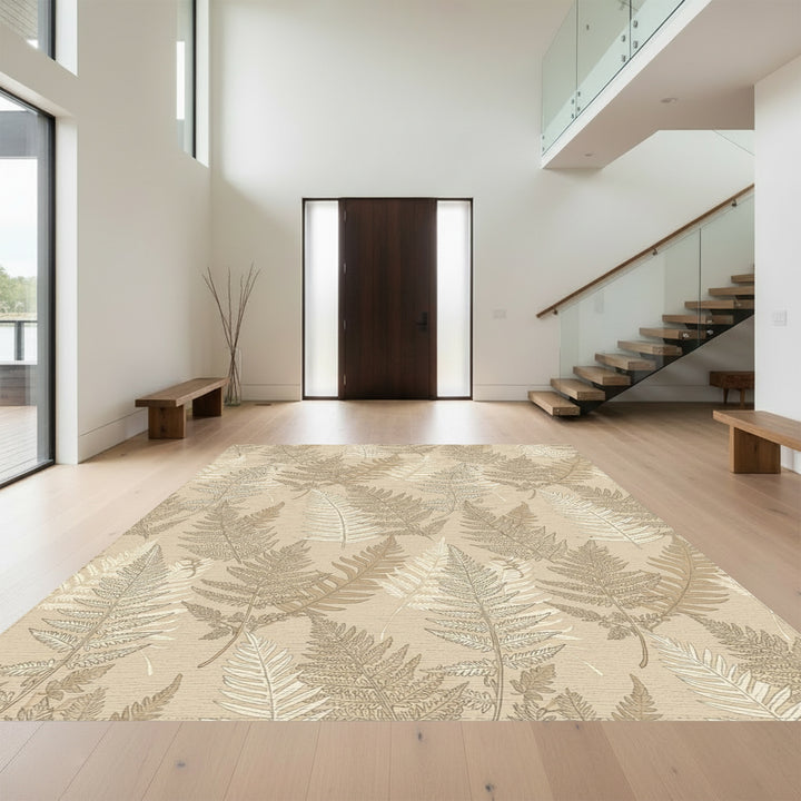 Earthy Tone Fern Frond Foliage Rug