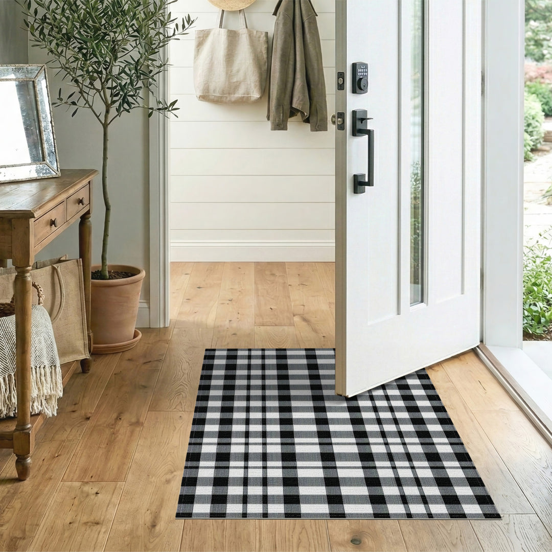 Black White Checkered Geometric Area Rug